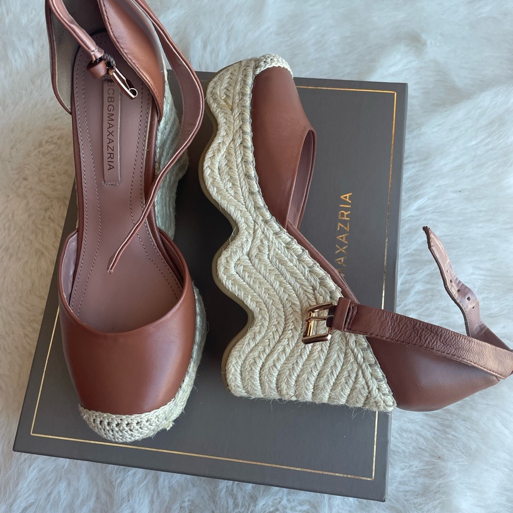 BCBGMaxAzria Tan Leather Espadrille Wedges
